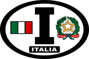 Italia oval Car Sticker with Flag & Wreath Decal - Guidogear